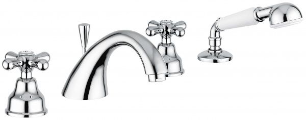 12120СO Смеситель Deco Classic с ручным душем на борт ванны, 4 отверстия, цвет хром-золото EMMEVI Decò classic