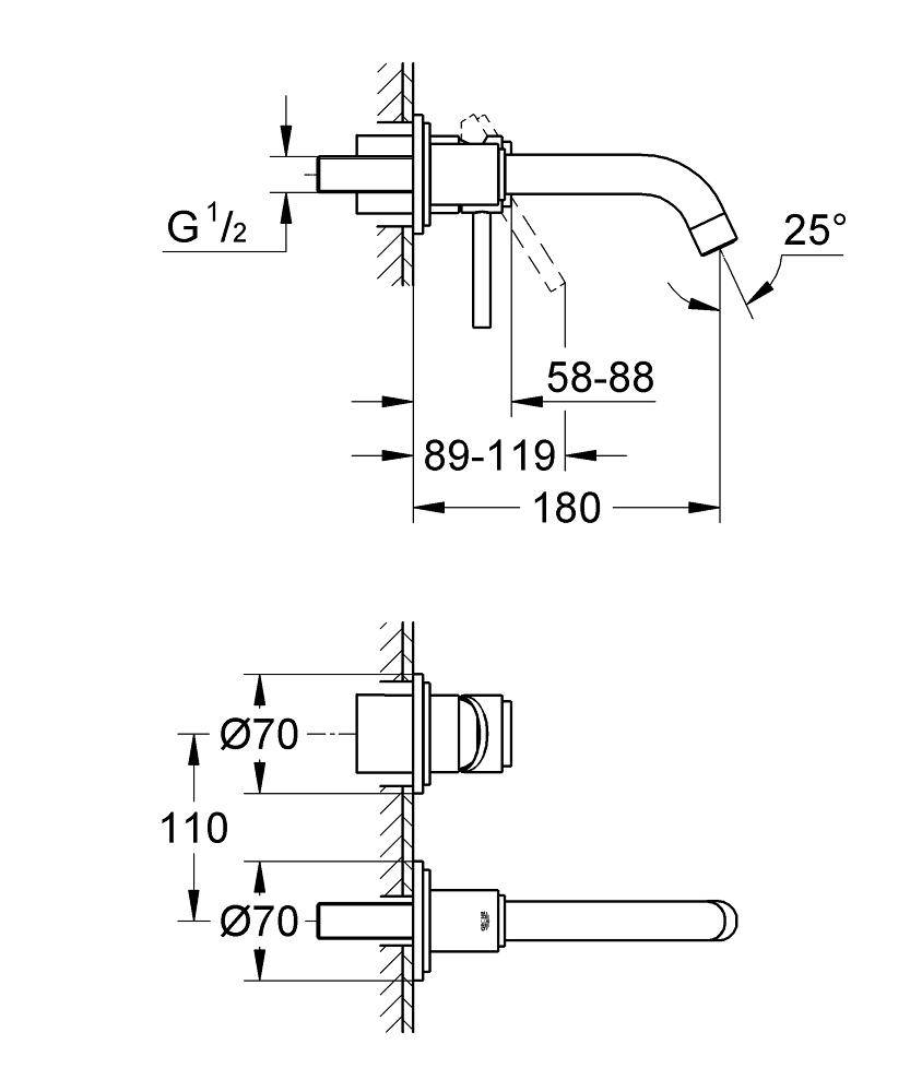 19287001 Внешняя часть смесителя для раковины Grohe Atrio хром - Вид №1