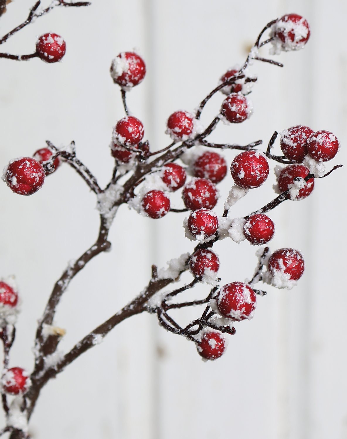 8118 419 a3 Ветка искусственной ягоды со снегом, 70 см, матовый красный H-andreas  - Вид №2