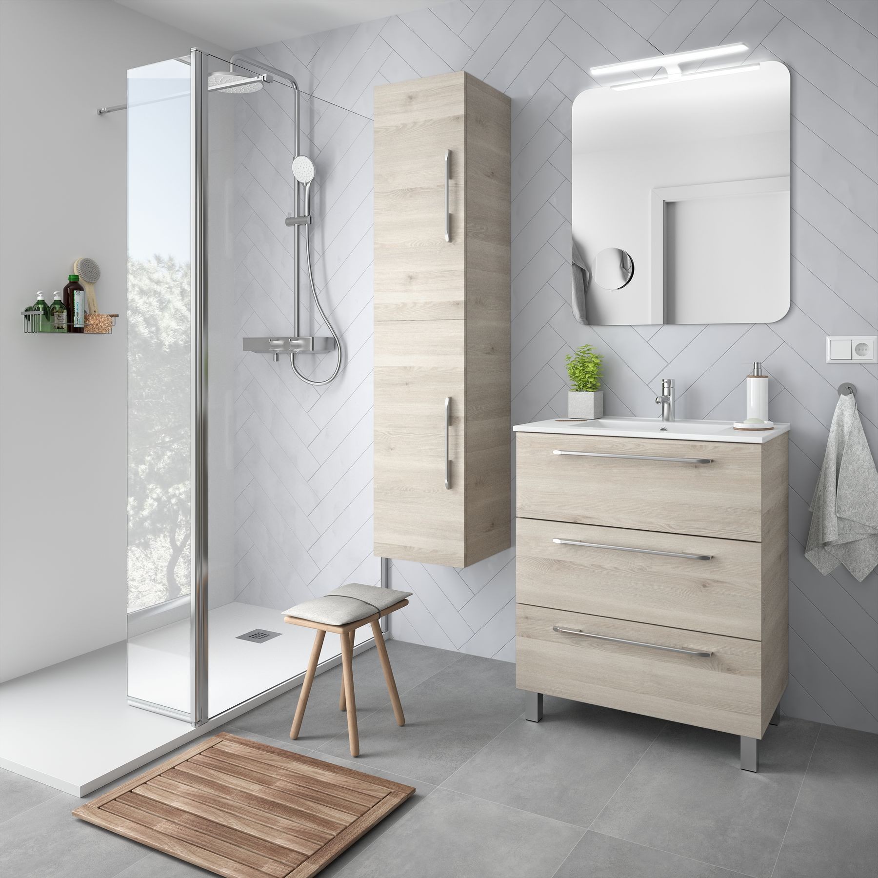 26586 SALGAR Мебель для умывальника FUSSION CHROME 700 3 ящика NATURAL 697 x 868 x 450 мм Естественный