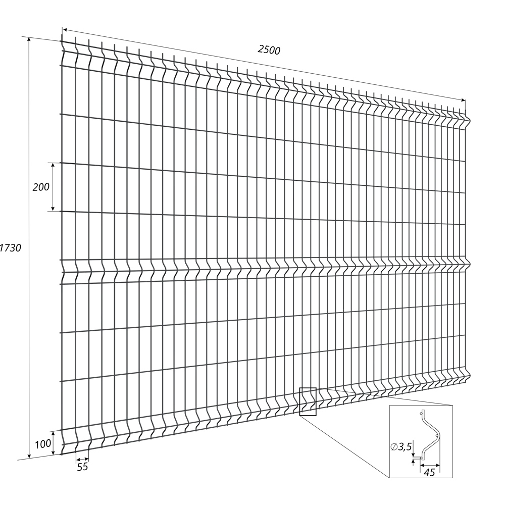 3D панель для забора Grand Line Light 2.5x1.73 м полиэстер RAL 7024 графит 89426750 STLM-2205364 - Вид №2