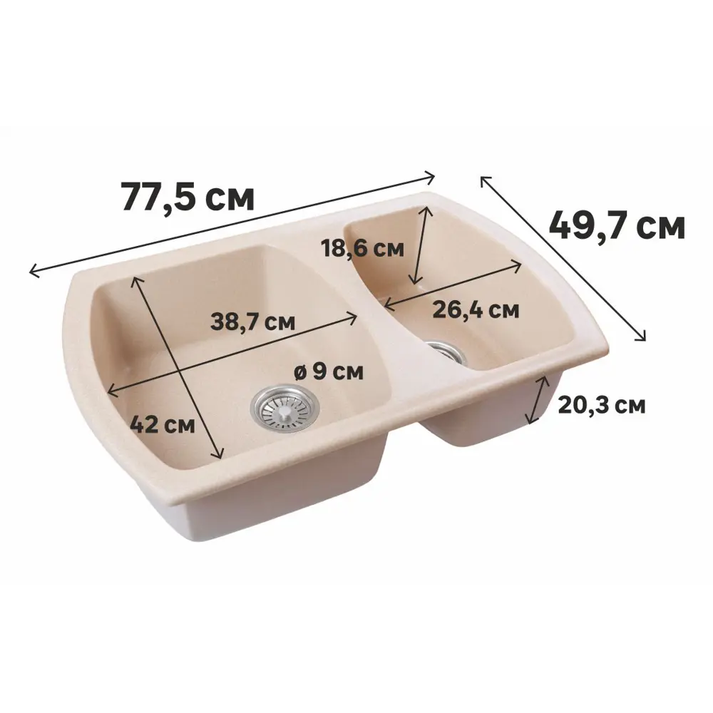 Мойка DELINIA 77x49x18.6 см, кварц, цвет бежевый 82532326 STLM-2050452 - Вид №1