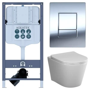 Комплект инсталляции Aquatek Pneumo N 49 с безободковым унитазом AM.PM Flash клавиша Aquatek Pnn-0000002 серая