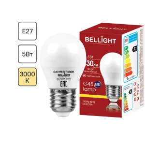 Светодиодная лампа BELLIGHT Е27 шаровая 5Вт теплый белый свет 84791699
