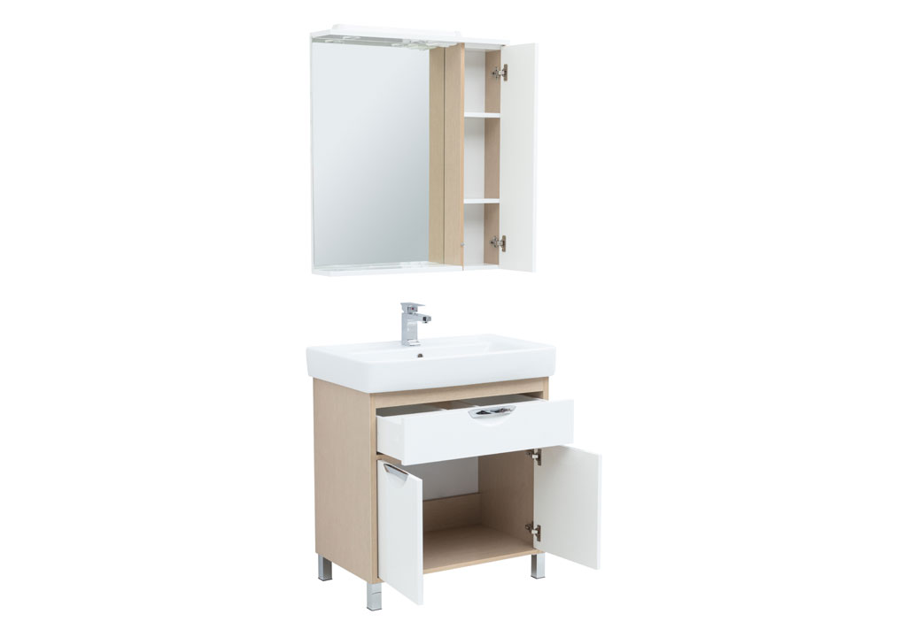 Мебель для ванной Aquanet Гретта 80 New светлый дуб (1 ящик, 2 дверцы) 00239432 - Вид №1