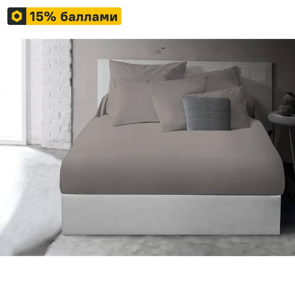 INSPIRE Простыня сатиновая 180×200 см светло-коричневая с угловой резинкой 89337635 STLM-1056117