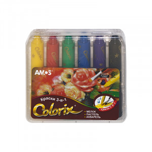 22942/23928 Мелки восковые "Три в одном" 6 цв. 6 цветов AMOS