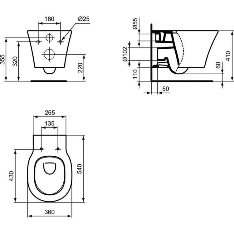 E0054V3 Подвесной унитаз, глубокий смыв Ideal Stanadrd AquaBlade® Ideal Standard CONNECT AIR - Вид №3