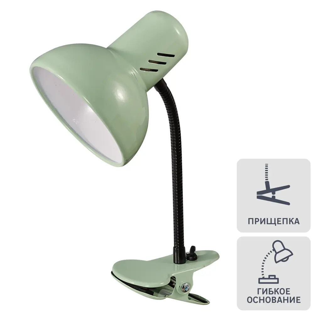 Рабочая лампа настольная Семь огней Эйр на прищепке 1 лампа Е27 цвет мятный STLM-2177377