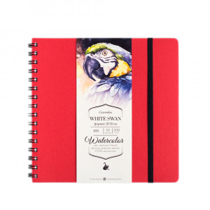 401453 Скетчбук для акварели "White Swan" 200 г/м2 21 х 21 см на спирали 30 л. красный Малевичъ