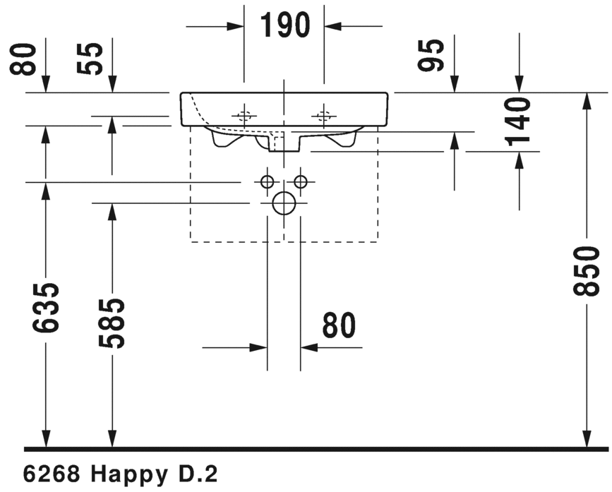 0710500060 Подвесная раковина настенная овальная Duravit Happy D.2 - Вид №3
