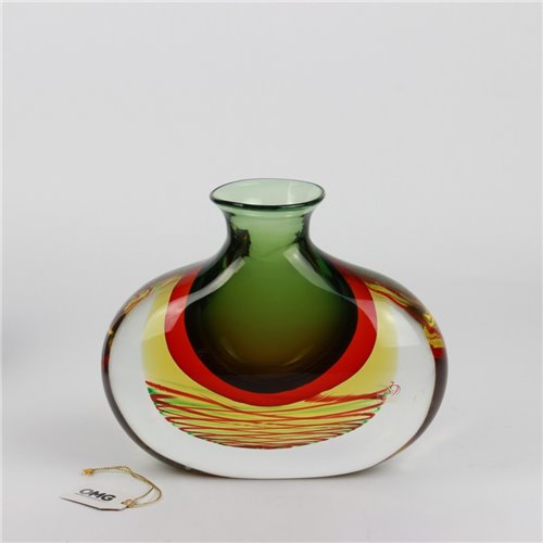 1708 ORIGINALMURANOGLASS Ваза Зелёный закат - соммерсо - муранское стекло 28 см  - Вид №1