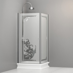 9146P0 Душевая кабина DX с распашной дверью и фиксированной боковой частью для душевого поддона квадрат 90x90, цвет Хромированный Kerasan RETRO Италия