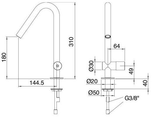 Rubinetterie Treemme Смеситель для раковины на столешнице с одним отверстием 22mm sun-id-1357210 - Вид №2