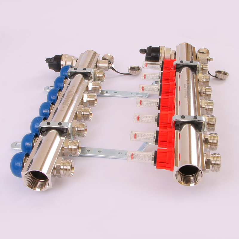 Коллекторная группа TOPWAY с термостатическими вентилями и расходомерами с резьбой под евроконус EMMETI 1"x3/4"ЕК 7 выходов 01298220 - Вид №2