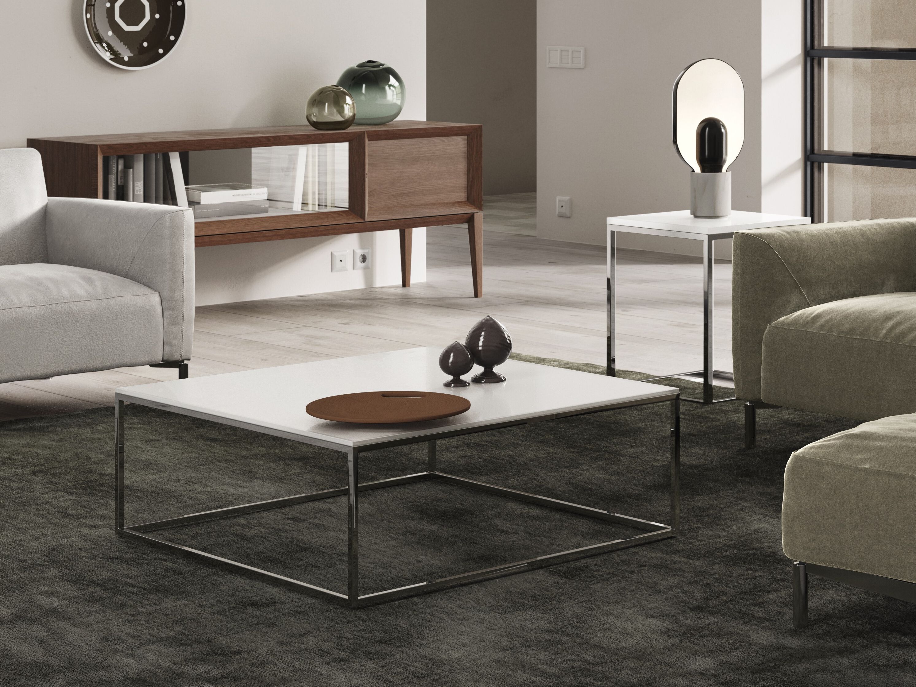 Высокий круглый металлический журнальный столик с травертиновым верхом Natuzzi Italia кабаре ARCH-00088467 - Вид №2