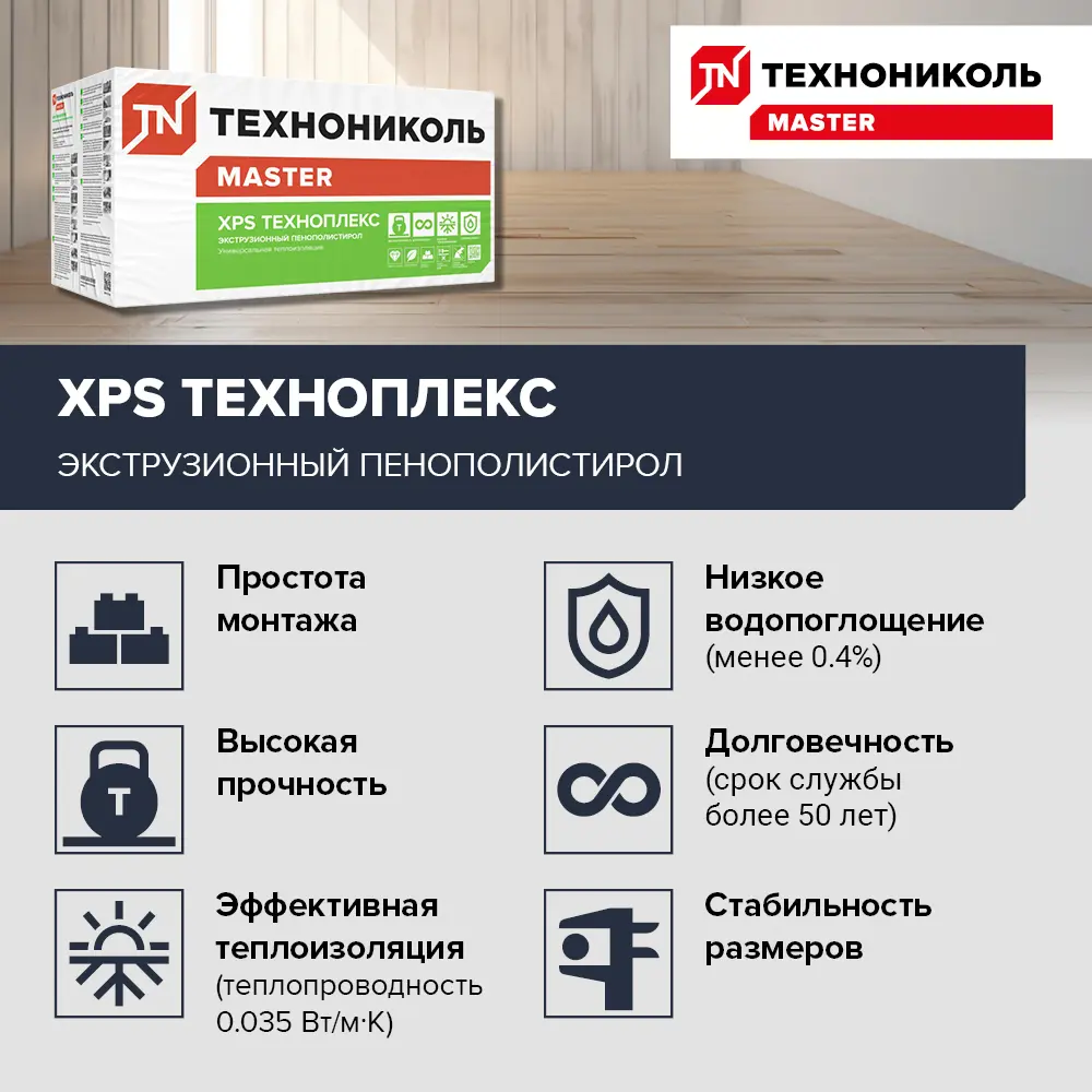 Экструдированный пенополистирол XPS 30 мм Техноплекс 580x1180 мм 0.68 м² 13562117 STLM-2000279 ТЕХНОНИКОЛЬ  - Вид №3