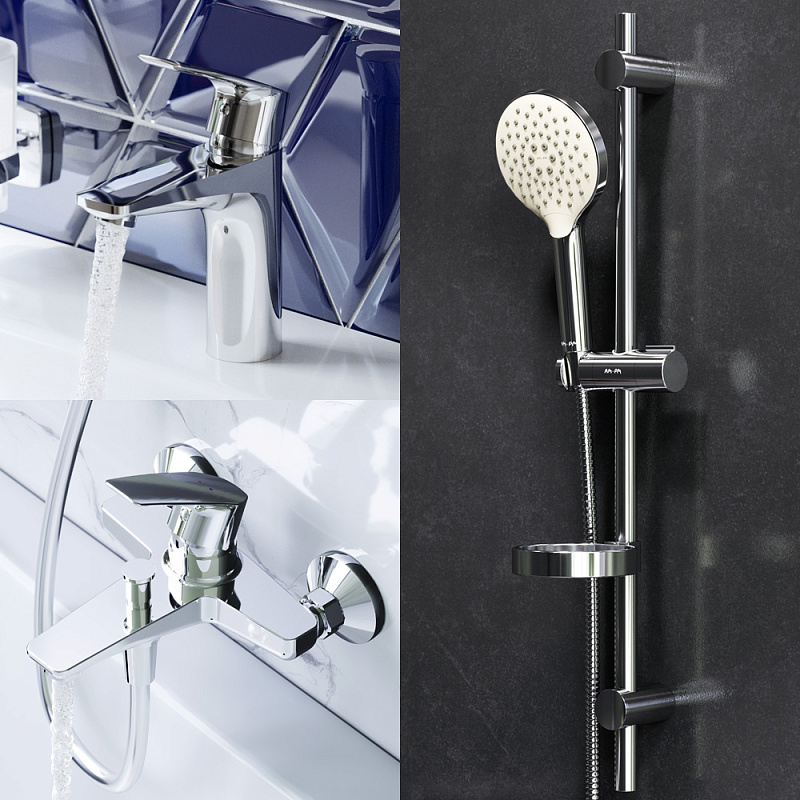 F40990A00 набор 3в1: см-ль д/умывальника см-ль д/ванны/душа душевой комплект шт. AM.PM Gem - Вид №1