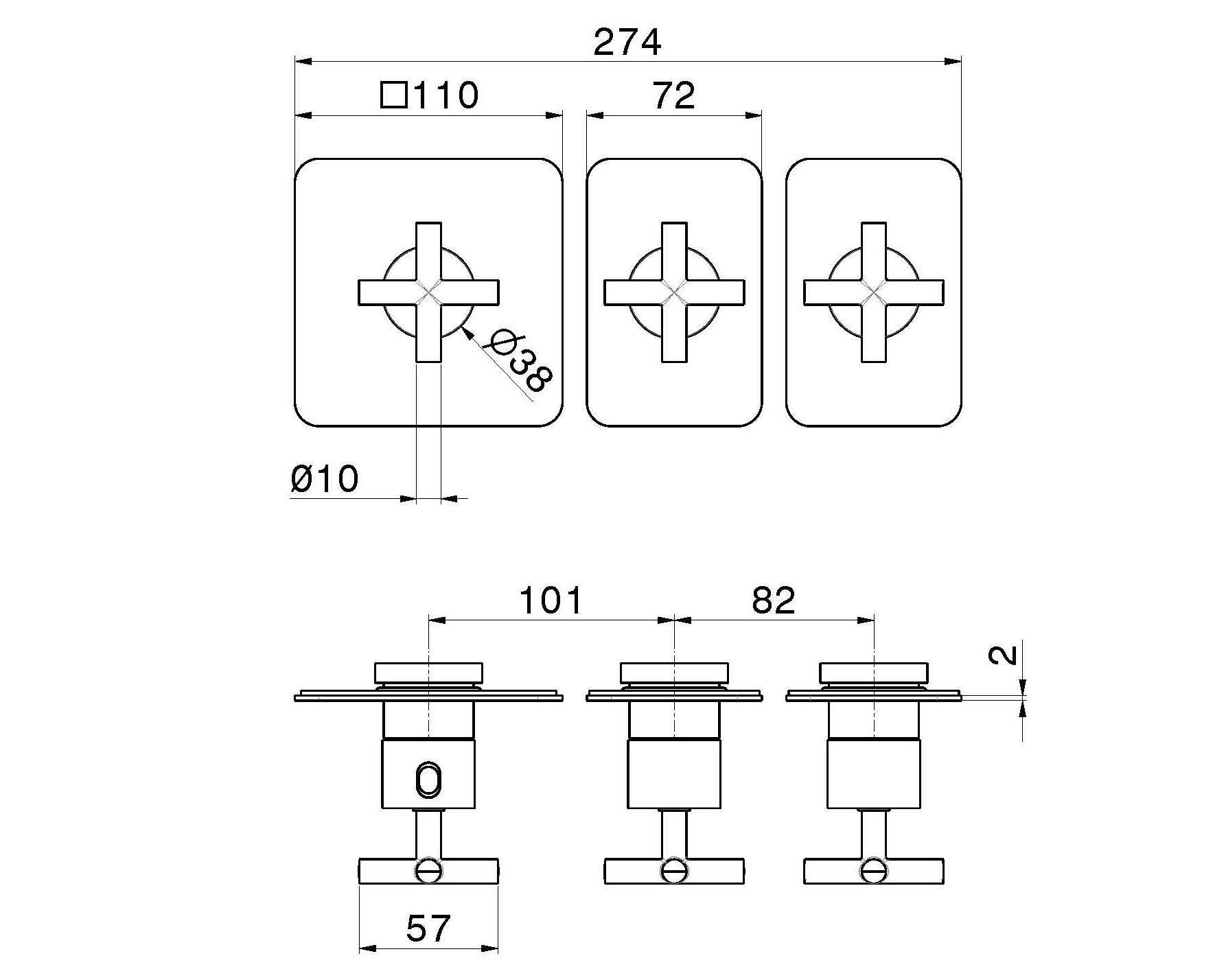 Смеситель для душа с 3 отверстиями и отдельными розетками Newform многофункциональные термостаты 2 выхода ARCH-00080362 - Вид №2