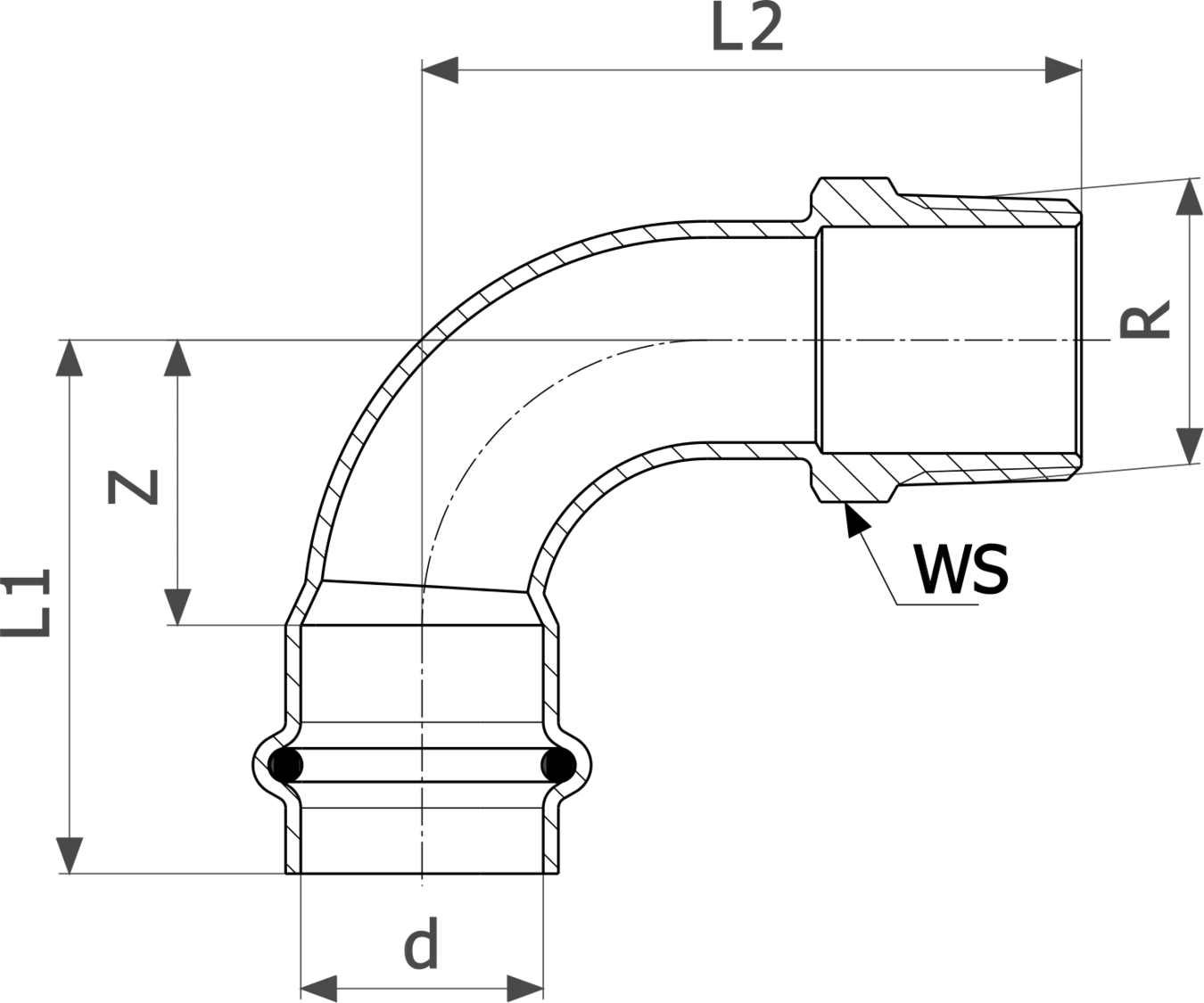 486 013 Модель 0214 Трубопроводные системы  Sanpress Inox G  Переходники/​переходные угольники Santreyd  - Вид №3