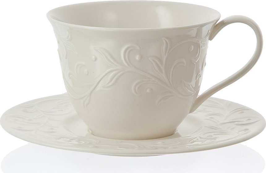 10525129 Lenox Чашка чайная с блюдцем Lenox "Чистый опал, рельеф" 350мл Фарфор 