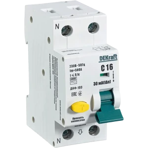 Дифференциальный автомат DEKraft 1P N C16 А 30 мА 6 кА AC 16204DEK 84509409 STLM-2067120