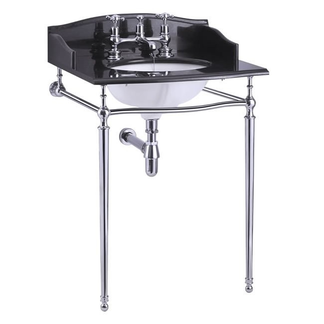 Гранитная столешница на 1,2 или 3 отверстия с хромированным подстольем  Burlington G7 1TH, T49A CHR 65см х 57,5см  - Вид №1