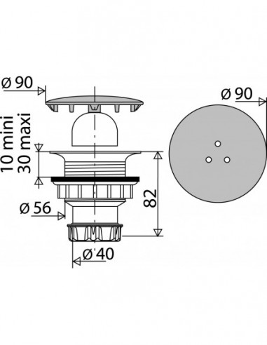 574800 000 00  Сифон для душевого поддона Д. 60 мм, металлическая крышка Д. 90 мм, выход вертикальный, хромированный Valentin Хром  - Вид №2