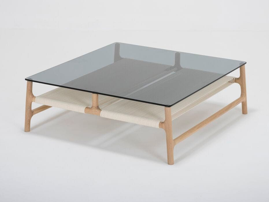 Деревянный и стеклянный квадратный низкий журнальный столик Gazzda Fawn ARCH-00076524 - Вид №1