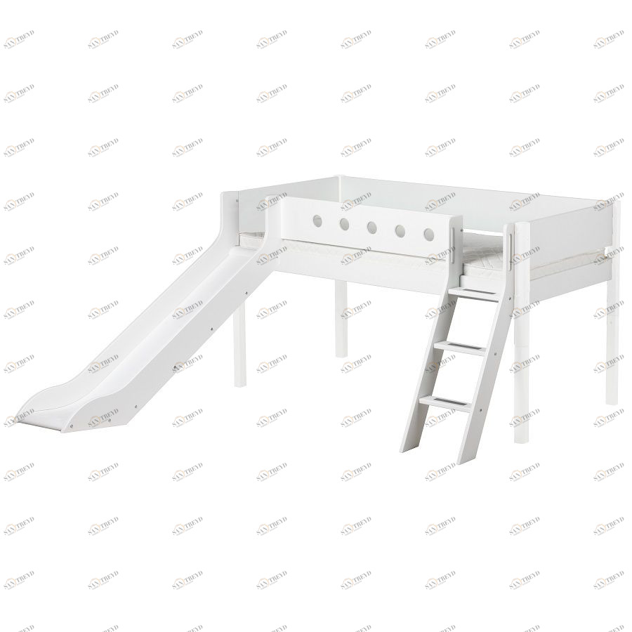 Кровать Flexa White с горкой и наклонной лестницей, 190 см, белая 801731440