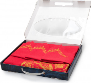 10659147 Торжокские золотошвеи Набор из скатерти и 12 салфеток "Роскошь" , рисунок 4226-1, красный Лён