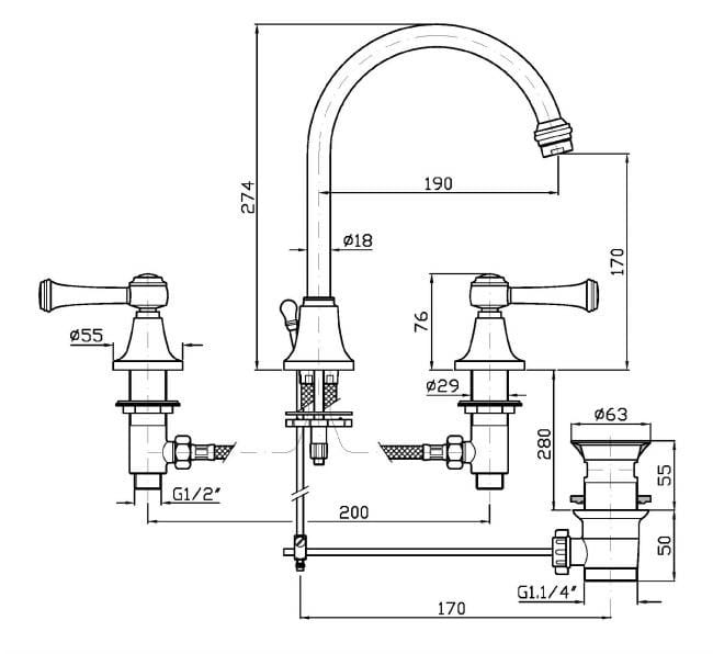 Смеситель для раковины с 3 отверстиями в классическом стиле Zucchetti ARCH-00097248 - Вид №2