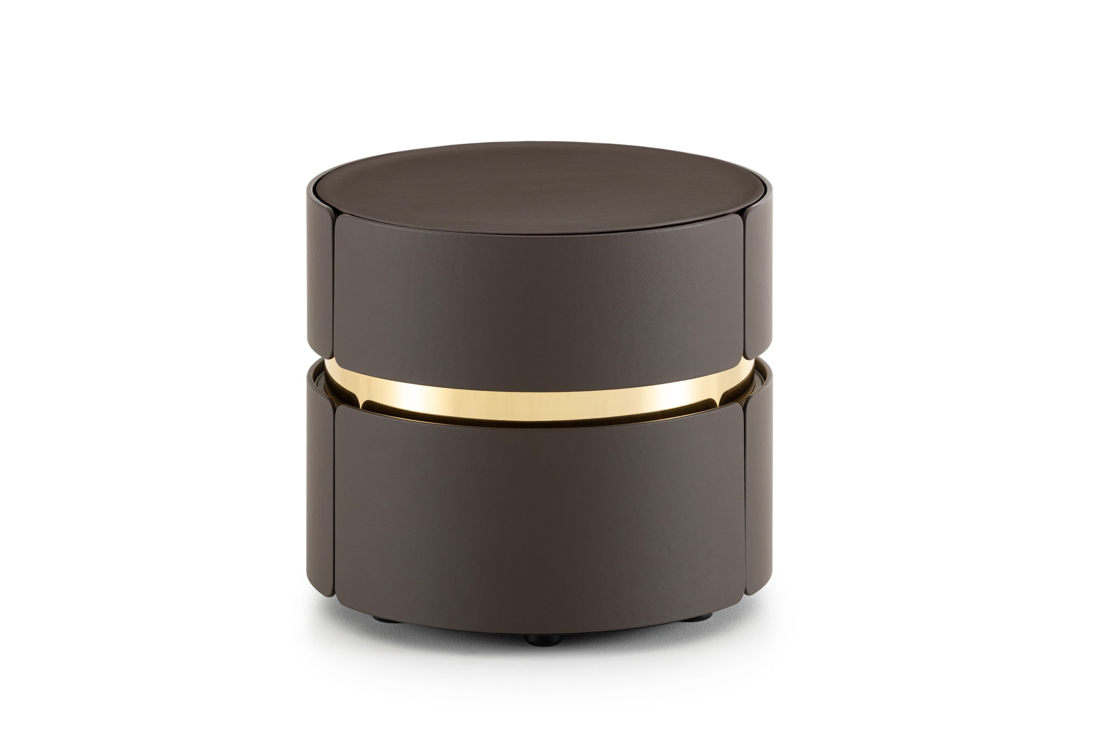 Круглая тумбочка из ясеня с кожаной обивкой и ящиками Flou Тоши ARCH-00087359 - Вид №1