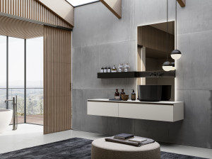 Подвесной шкаф для раковины Fenix с зеркалом и полкой