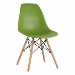 Стул со спинкой зеленый с деревянными ножками Eames EAMES ДИЗАЙНЕРСКИЕ, EAMES DSW 00-3882023 Зеленый
