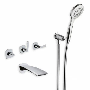 CRIBO111 Смеситель для ванны скрытого монтажа в комплекте с 3 отверстиями, изливом, гибким шлангом LONG LIFE и регулируемым ручным душем с защитой от накипи - Freeflow Cristina Rubinetterie