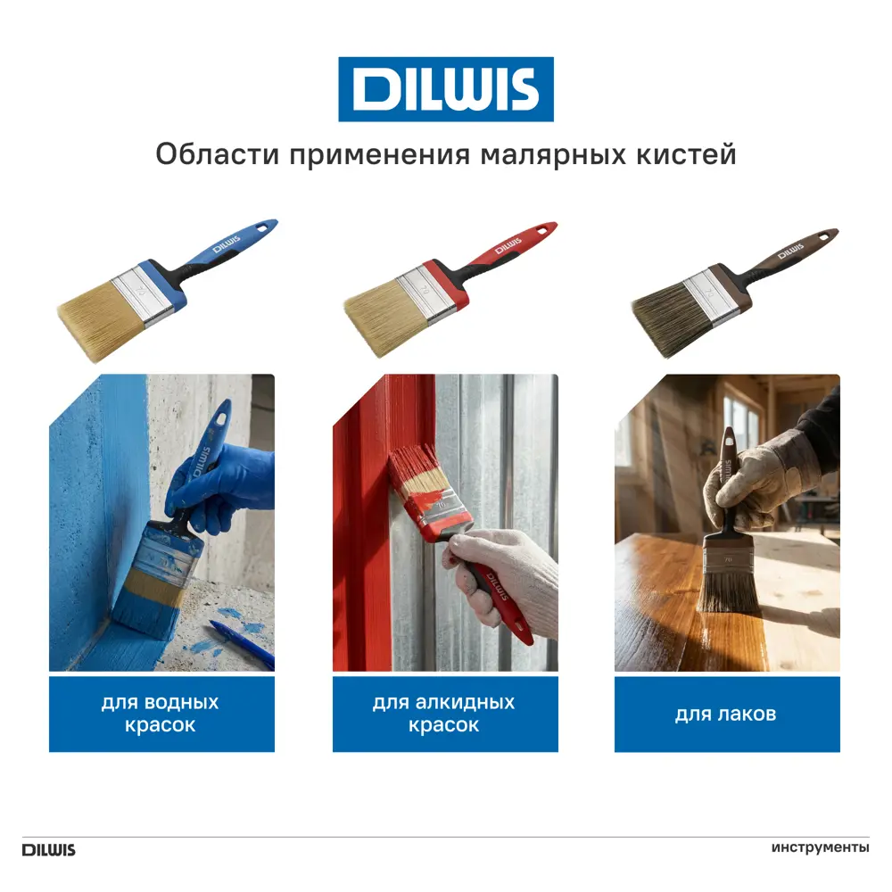 Кисть плоская для лаков и антисептиков 70 мм DILWIS синтетическая щетина STLM-2017201 - Вид №3