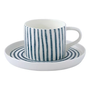 Чашка фарфоровая с блюдцем белая с синими полосками "Бриз" EASY LIFE БРИЗ 00-3946821 Белый;синий