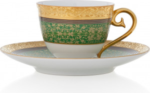 10543166 JL Coquet Чашка кофейная с блюдцем 100мл "Царица" (зеленая) Фарфор