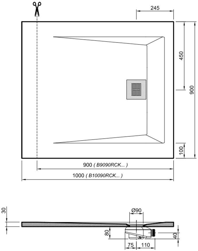 Поддон для душа Sanitana ROCKS 900х900 черный SP301384384100560 - Вид №2