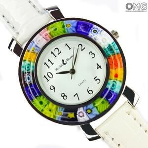3002 ORIGINALMURANOGLASS Наручные часы Унисекс - белые - миллефиори - Original Murano Glass OMG 23 см