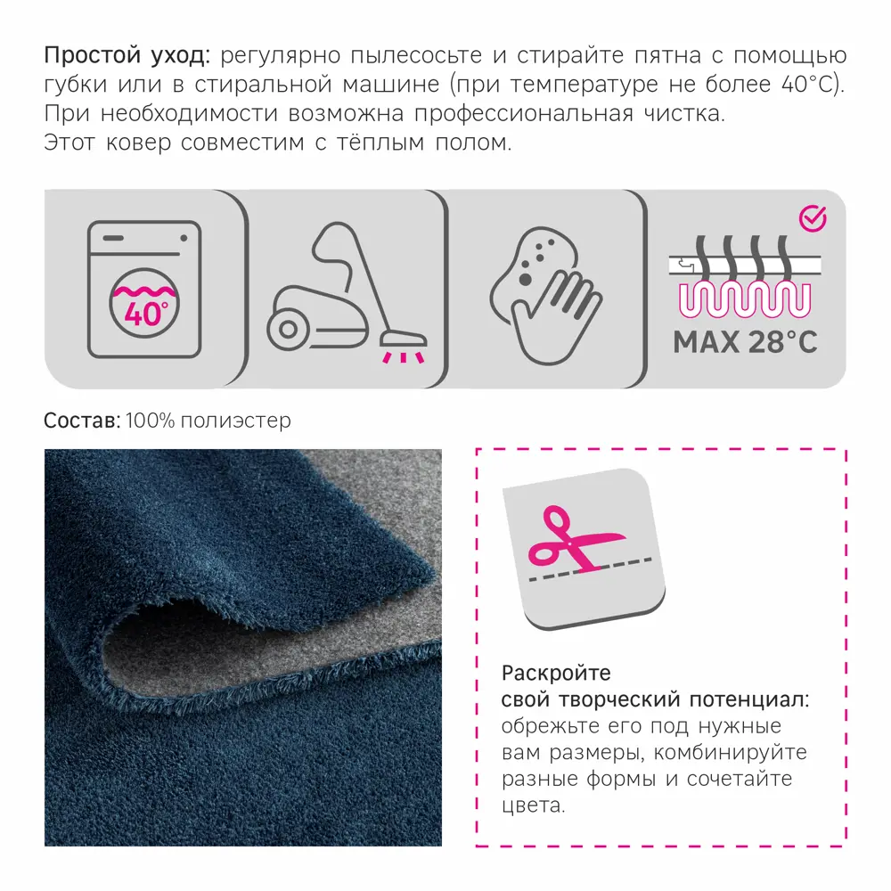 Ковер полиэстер Tony Inspire 80x150 см цвет темно-синий 83206097 STLM-2172683  - Вид №4
