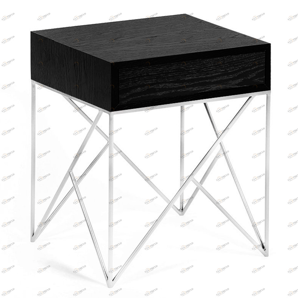 Тумбочка прикроватная для спальни черная с серебром Prince box INTELLIGENT DESIGN  261068 Черный 