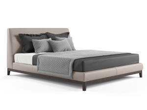 Кожаная двуспальная кровать с мягким изголовьем