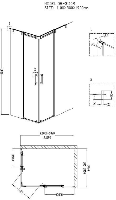 Душевое ограждение GROSSMAN GR-3110R Galaxy 110*80*190 прямоугольник, двери раздвижные - Вид №1