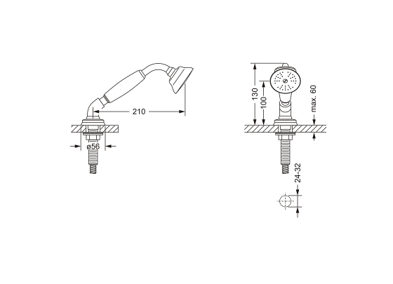 Душевой гарнитур ½", для монтажа на борт ванны JOERGER Delphi 109.40.660.000 - Вид №1