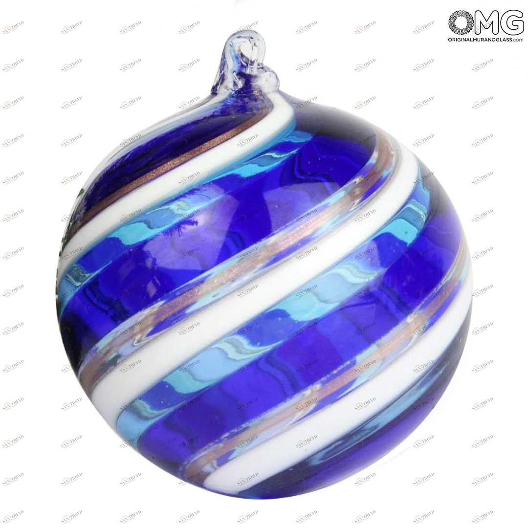 2628 ORIGINALMURANOGLASS Ёлочный шар Fantasy - синяя спираль - MURANO GLASS XMAS 8 см 