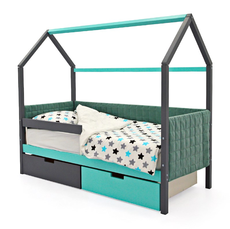 Детская кровать-домик мягкая графит-мятная Svogen БЕЛЬМАРКО  00-3873190 Серый Santreyd  - Вид №3