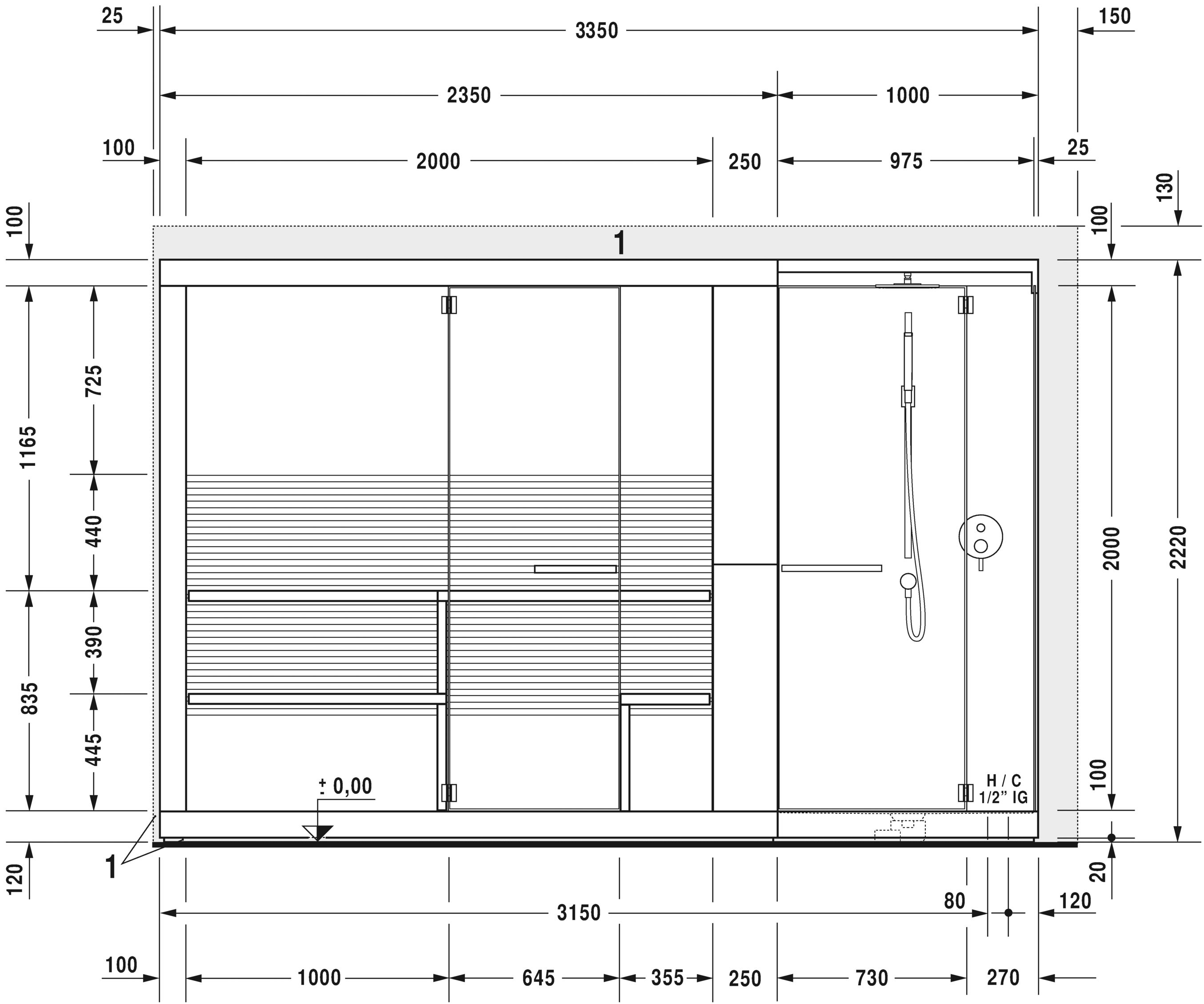 750722002011001 Сауна Inipi Ama, пристенный и угловой вариант Inipi #7507 3350 x 1170 x 2220 мм
Исполнение: белый глянцевый (декор) Белый глянцевый декор Duravit  - Вид №6