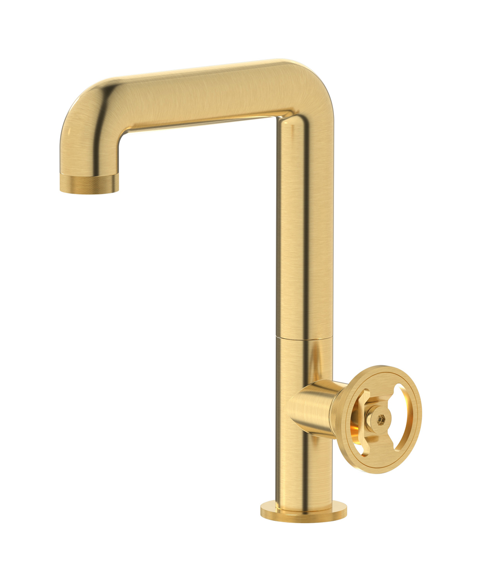 Высокий смеситель для раковины на 1 отверстие в комплекте с донным клапаном WE ARE IB b1202os Brushed Gold Bold